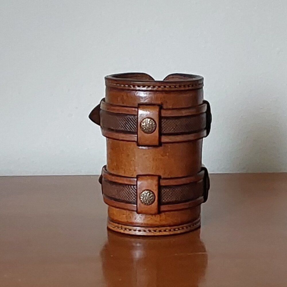 Wide Leather Cuff with Double Straps
